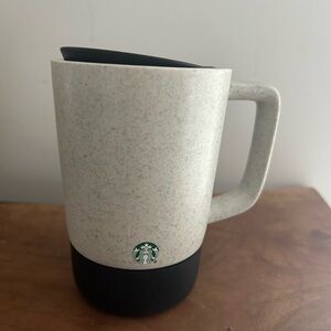 Starbucks 2024 White Grey Speck Stone Ceramic Mug Rubber Bottom & Lid 14oz